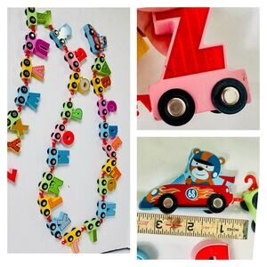 Wooden Alphabet Train A-Z Cars Racer Engine Hook Connect Preschool Learning Toy